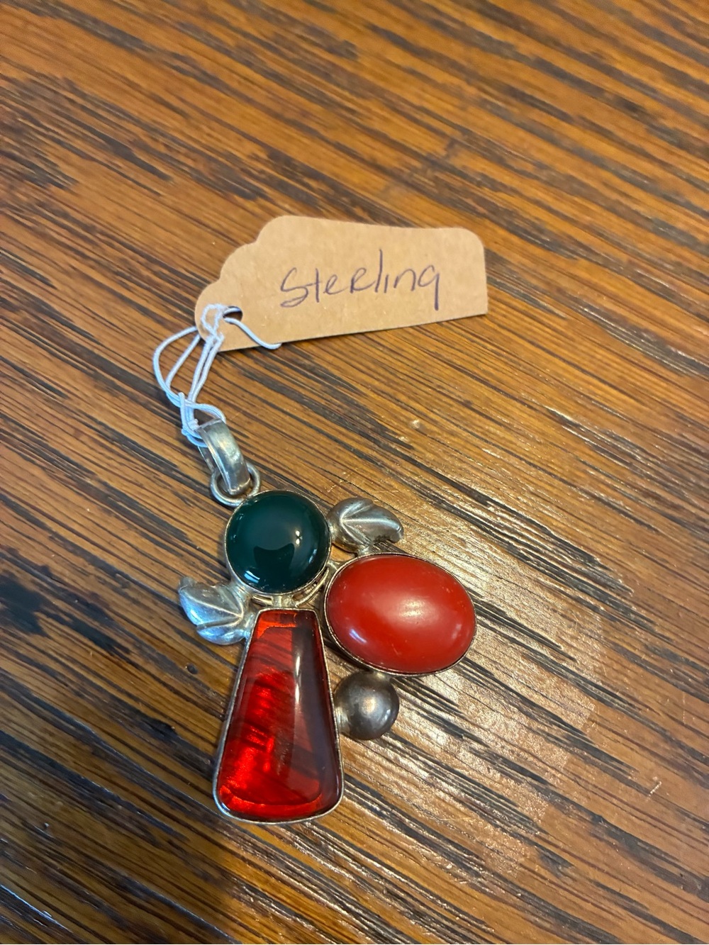 Sterling Silver Multistone Pendant Necklace in Red and Green